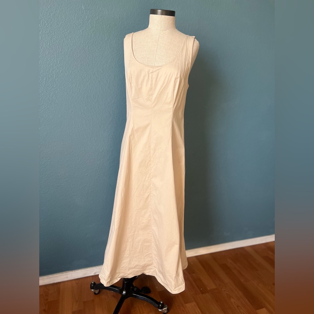 Vince Cream Maxi Scoop Neck Cotton Slip Dress Sleeveless Fit‎ Flare Silhouette